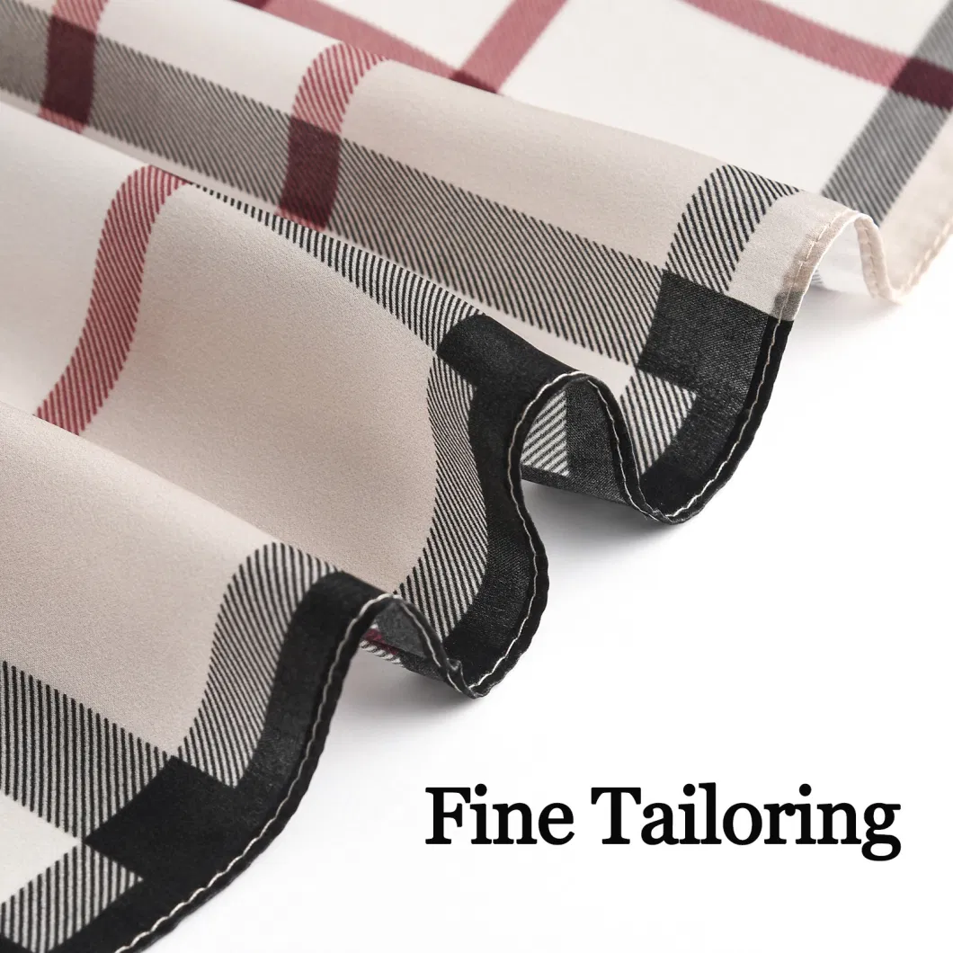 Simple Classic Plaid Silk Square Scarf Neckerchief Headband Women&prime;s Silk Square Scarf