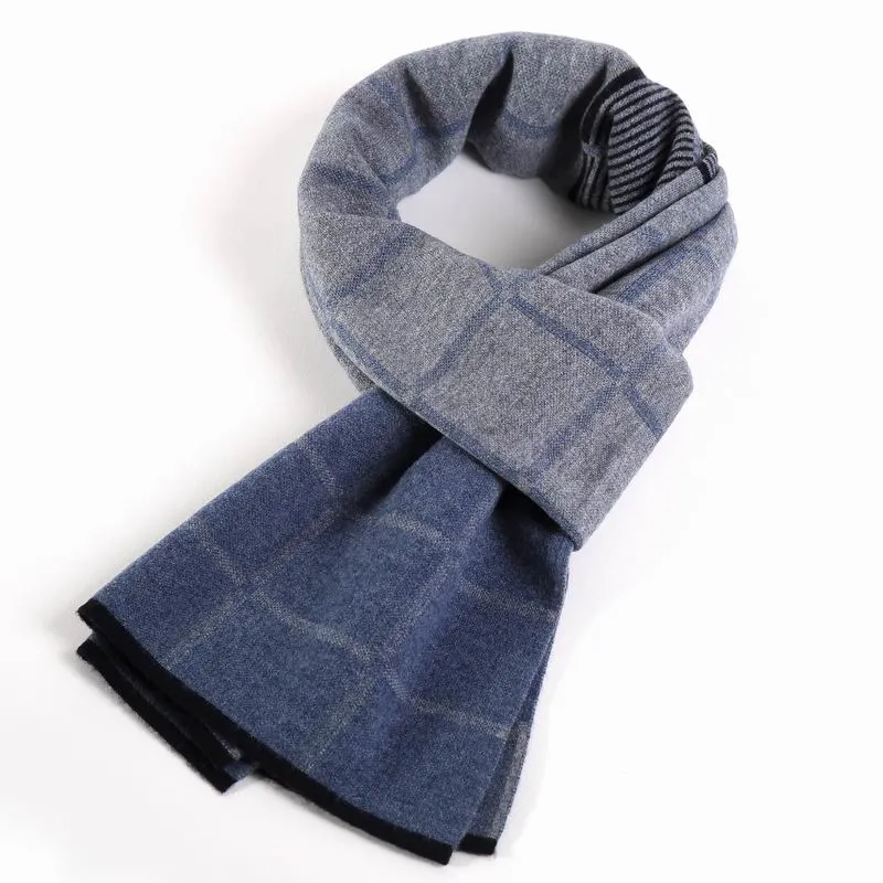 Wholesale Warm Men Two-Tone Checked Natural Wool Scarf