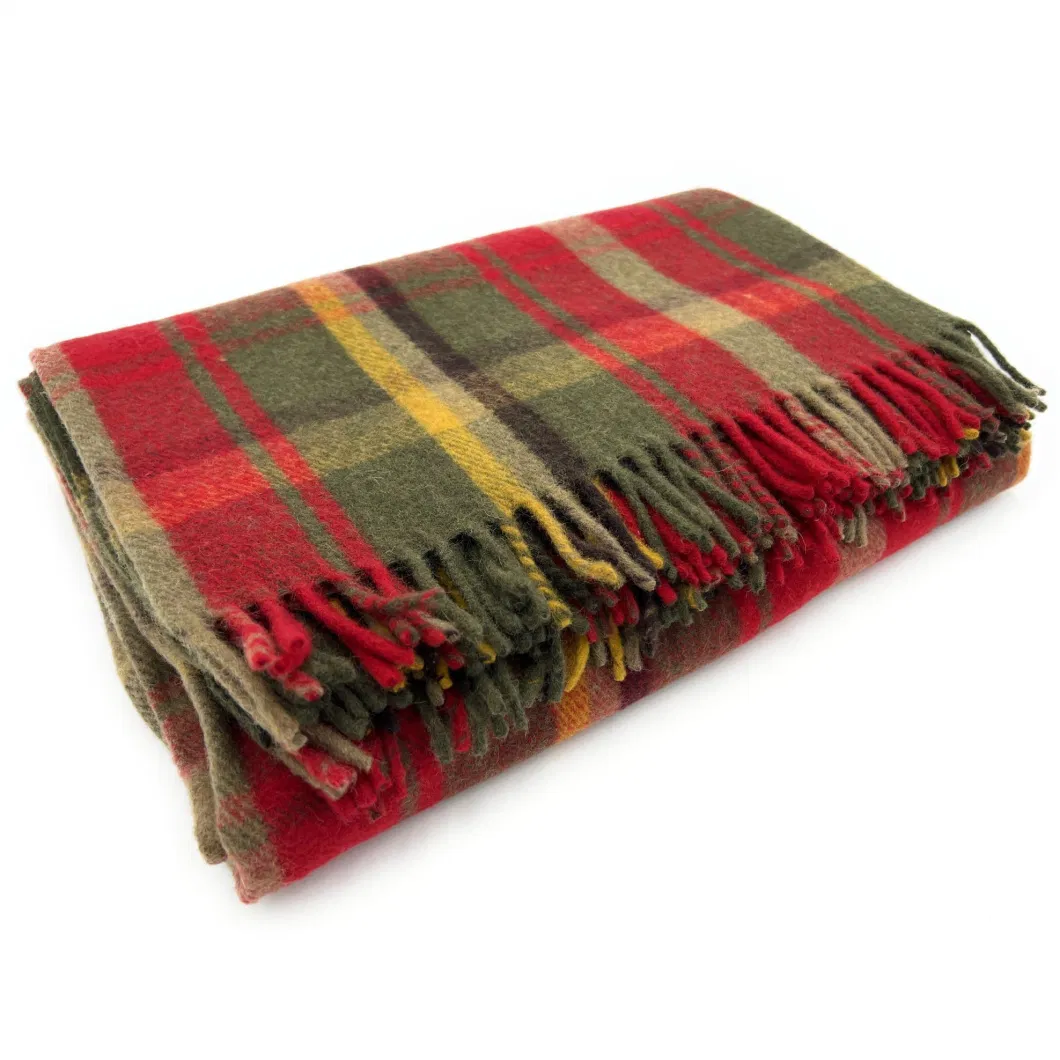 Pure Lamb&prime;s Wool Scotch Tartan Check Scarf Blanket