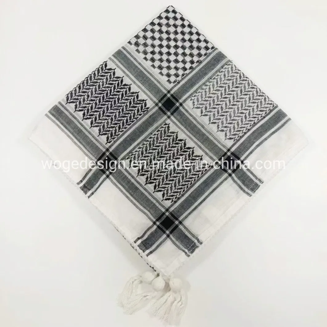 Tops Selling 130*130cm Square High Quality Jacquard Polyester Arafat Scarf with Fringes