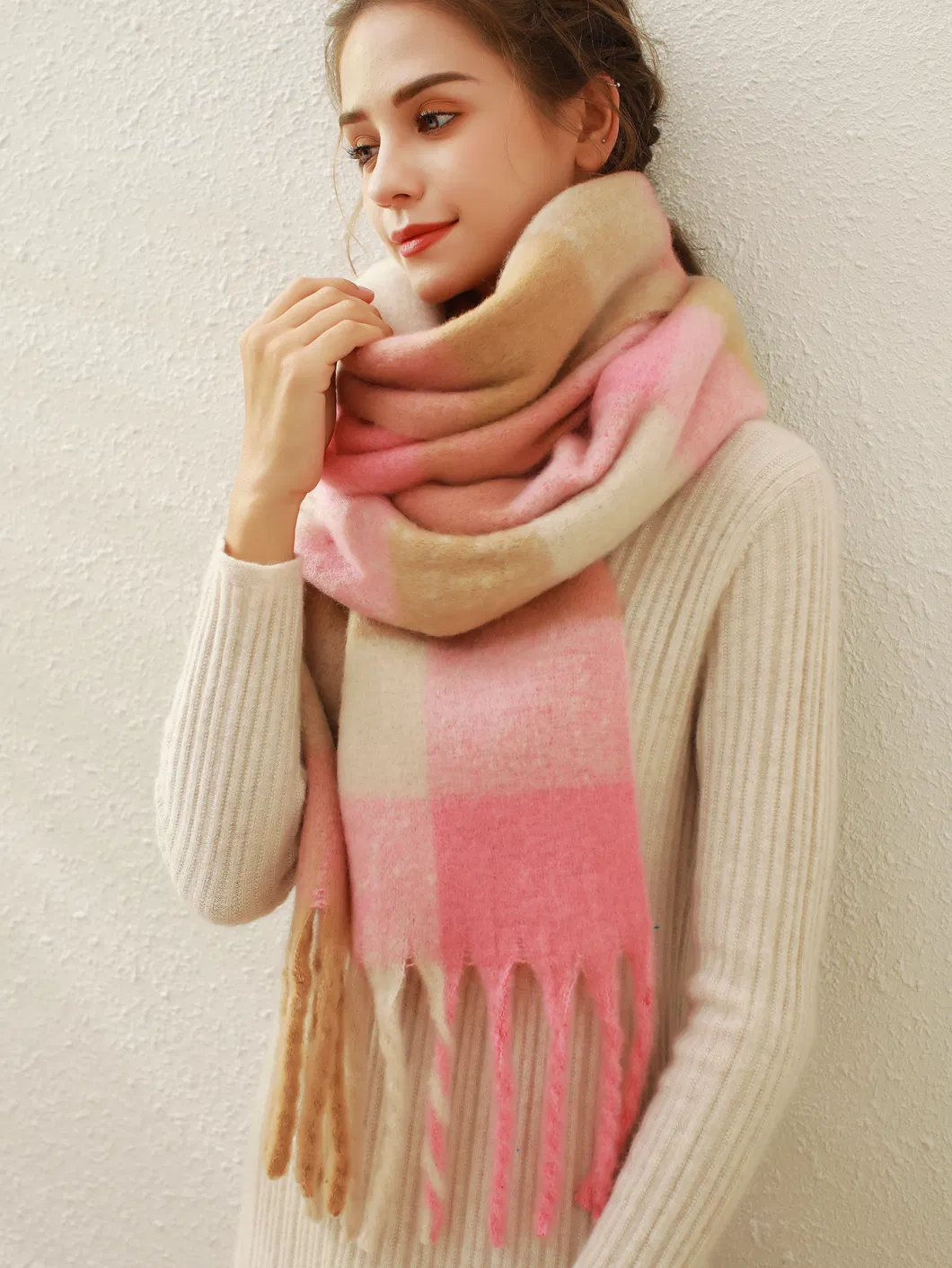 Lady Unisex Winter Fashion Thick Scarves Casual Shawl Warm Long Scarf Tassel Scarf Colorful Lattice