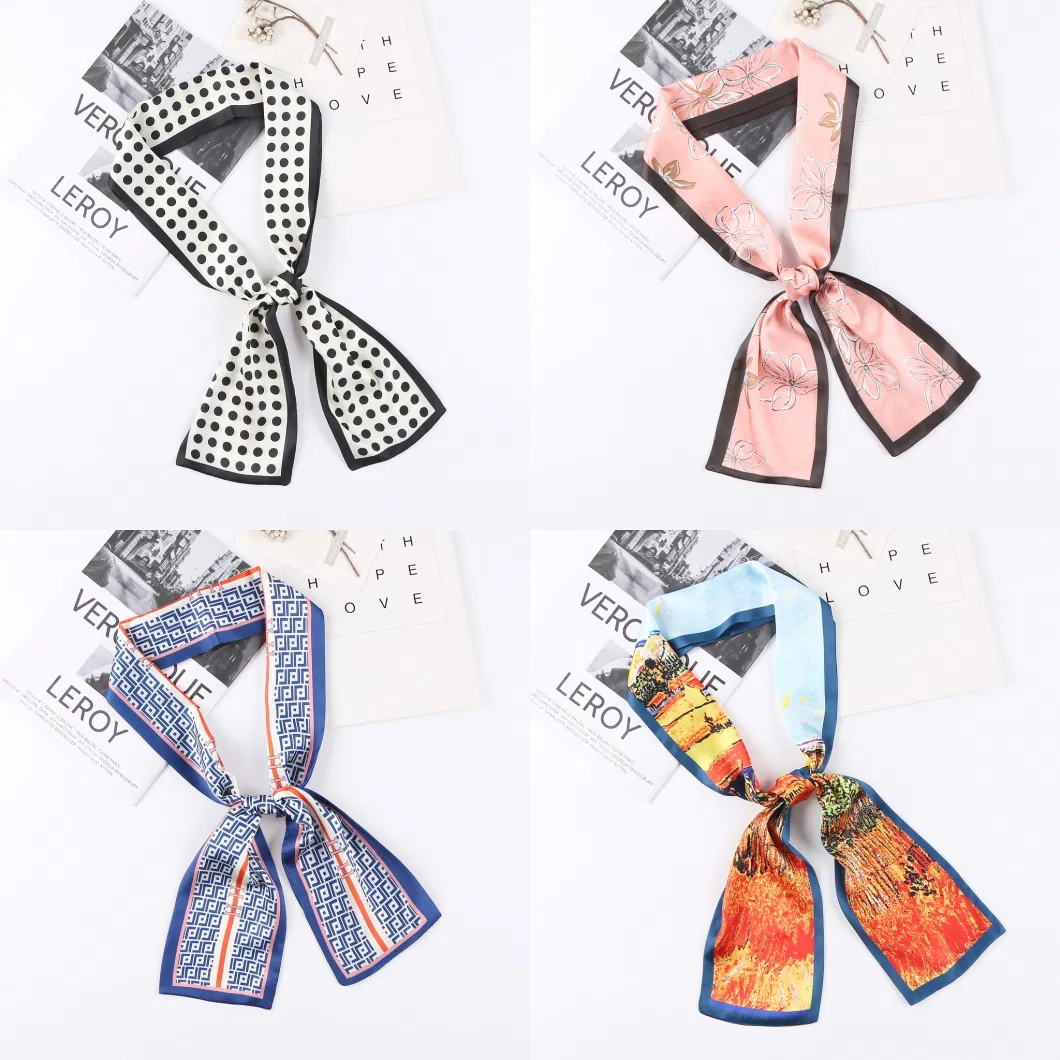 14X145cm Custom Multi Use Fashion Silk Satin Scarf Silk Hair Ribbon Hairband Bag Band