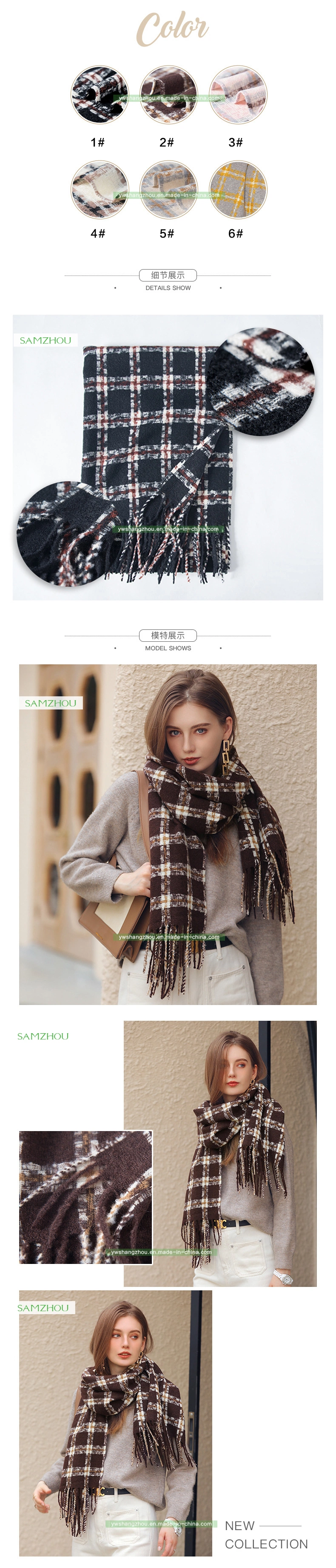 Cashmere Plaid Scarf Soft Fashion Winter Lady Shawl with Tassel