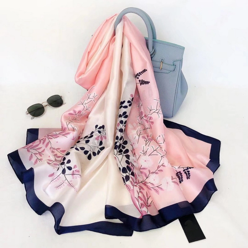 Fashion Spring Autumn Floral Printed Ladies Silk Feeling Scarf