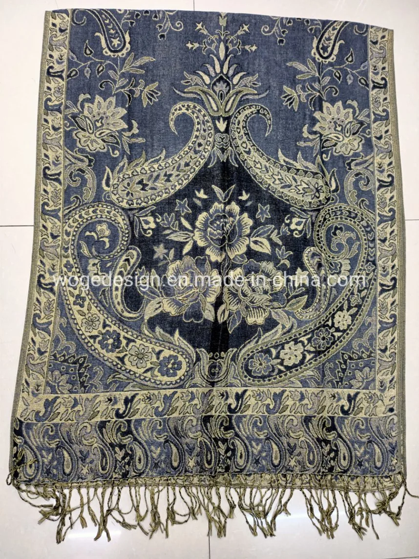 New Stylish Developed Zhejiang Manufacturers Chic Feminie Shoulder Scarf Cape Blanket Jacquard Rayon Flowers Pashmina Shawls