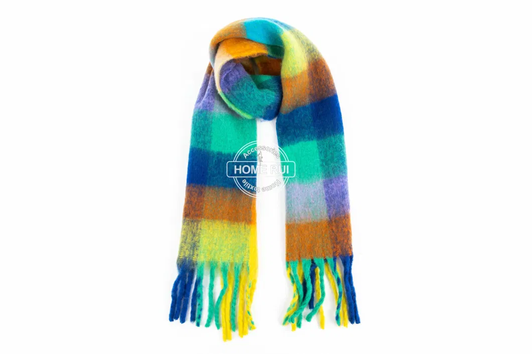 Wholesaler Block Women Men Spring Fall Rainbow Colorful Woven Tassel Plaid Lattice Veronz Super Soft Classic Nova Scottish Large Cozy Cappa Tippet Turban Scarf