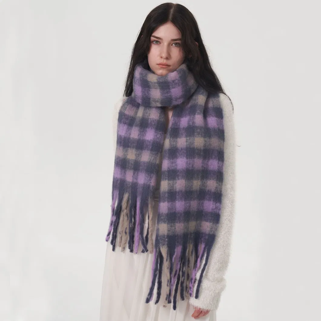 Faux Cashmere Multi-Color Striped Tassel Plaid Scarf Warm Versatile Neck Shawl Female Winter