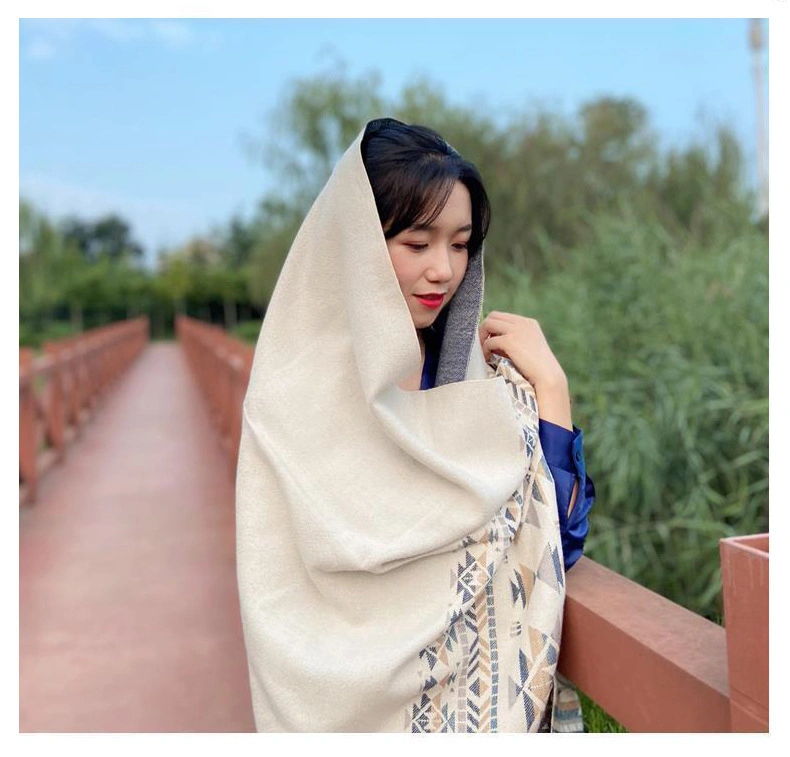 Customized Open Front Warm Shawls Fashion Women Winter Jacquard White Ponchos