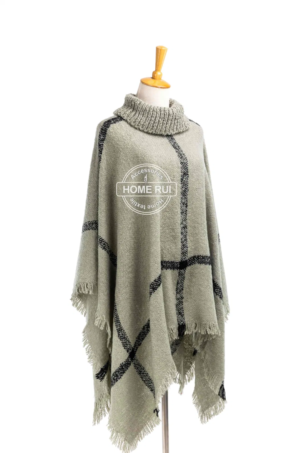 Outfit Fall Winter Lady Fashion Woven Plus Breathable Batwing Classic Mixed Block Tassel Wraps Nova Scottish Plaid Checks Sweater Cape High Neck Poncho Cloak