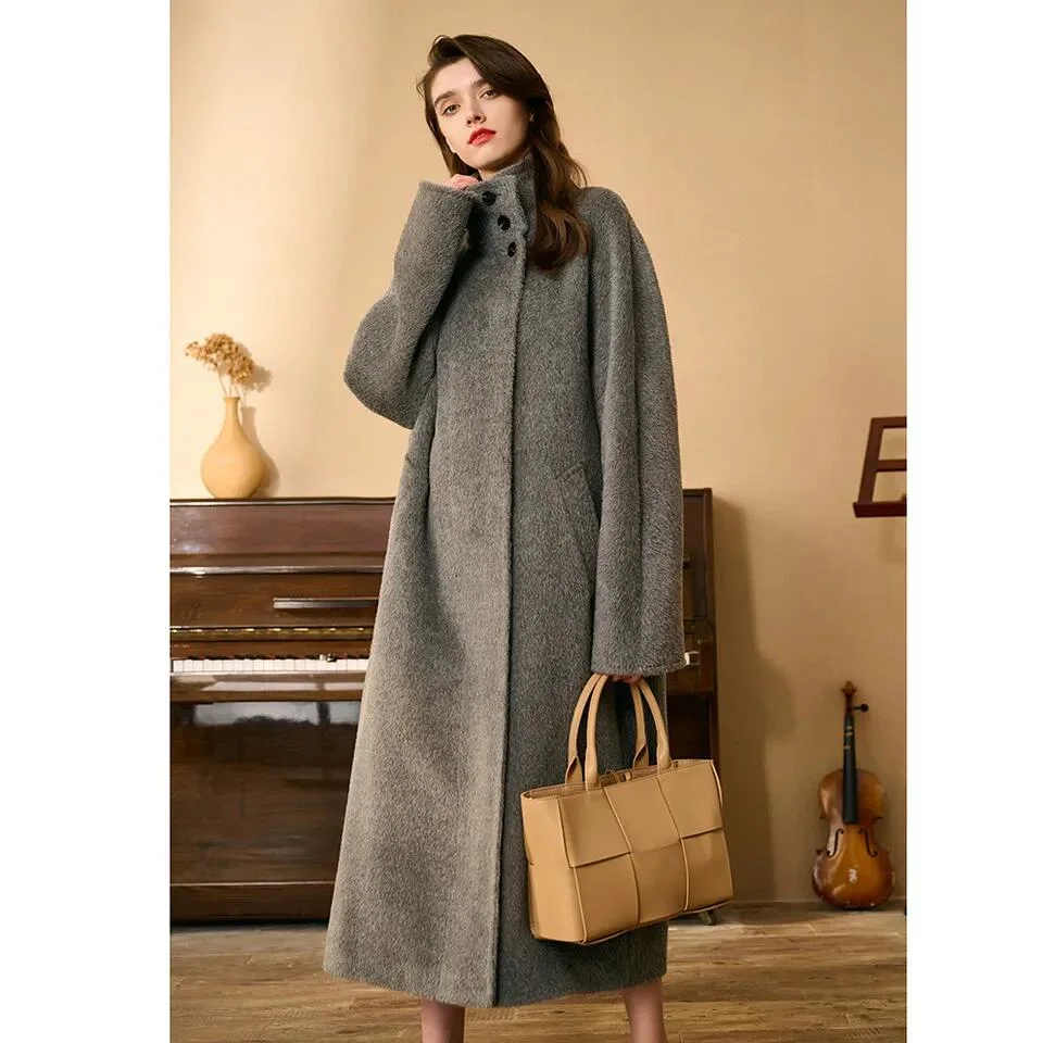 Winter Mongolian Cashmere Overcoat Luxury Ladies Long Alpaca Wool Trench Coat Women 100% Wool Cashmere Handmade Coat for Women