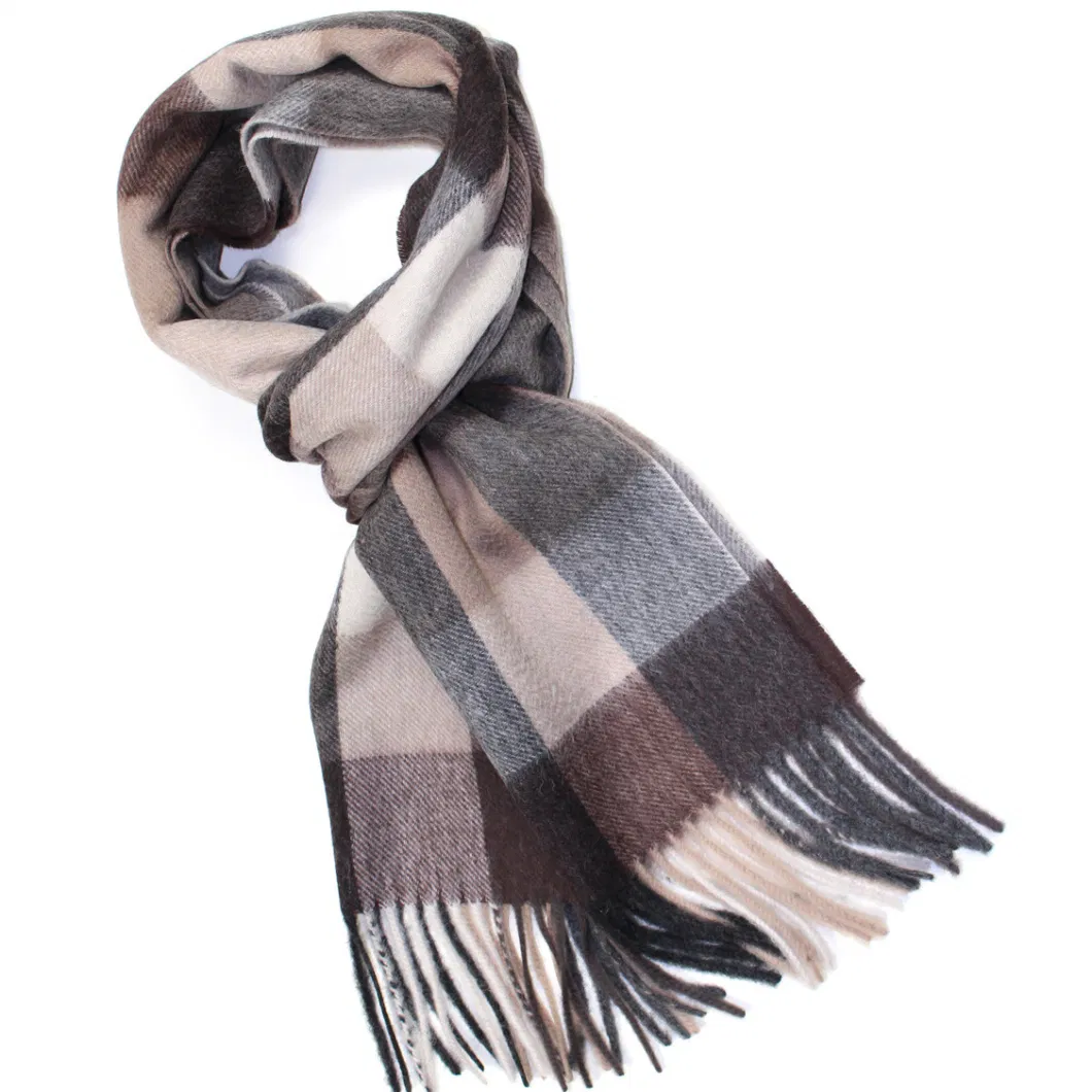 Slub Pure Wool Plaid Scarf Thick Autumn Winter Wool Scarf