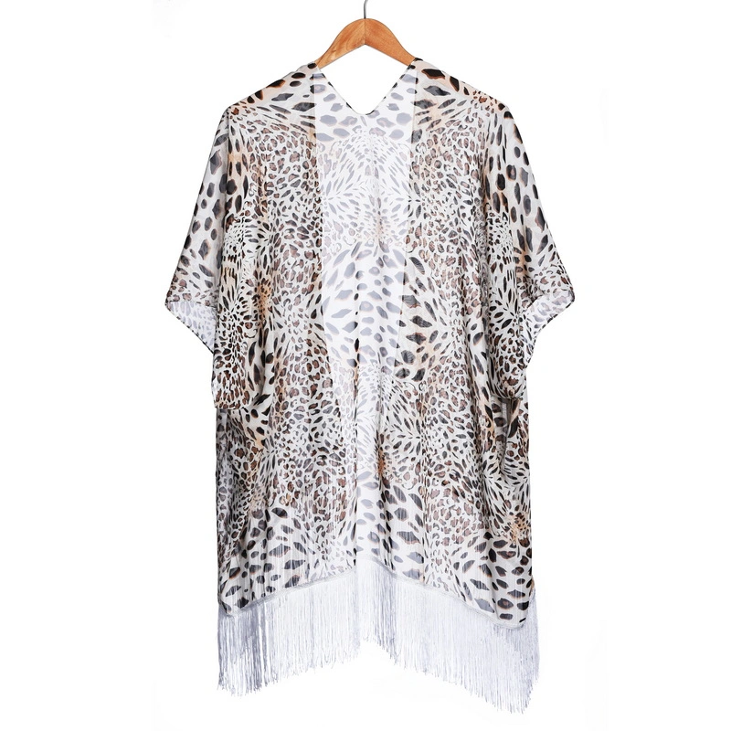 Wholesale Women Summer Leopard Print Cover UPS Poncho with Tassel
