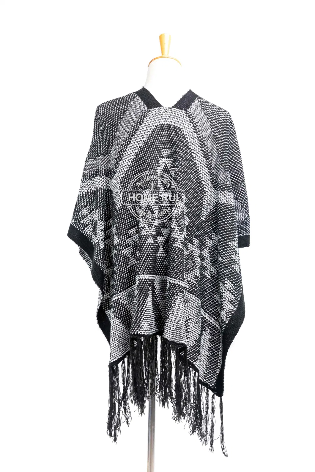 Home Rui Manufacturer Outerwear Spring Autumn Woman Warmth Reversible Rhombus Apparel Accessory Fringe Oversize Aztec Thick Cardigan Shawl Cape Cloak