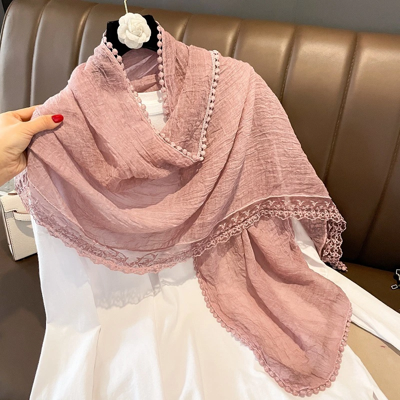 Wholesale Woman Travel Beach Lace Edge Shawl Lady Brand Wraps Head Scarf