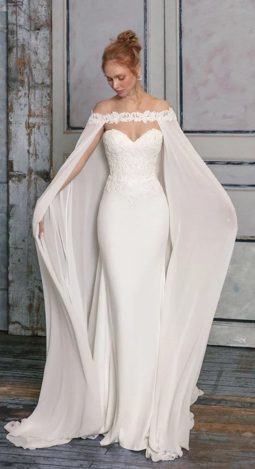 Beach Bridal Gowns with Shawl Cape Lace Boho Wedding Dresses Z2082