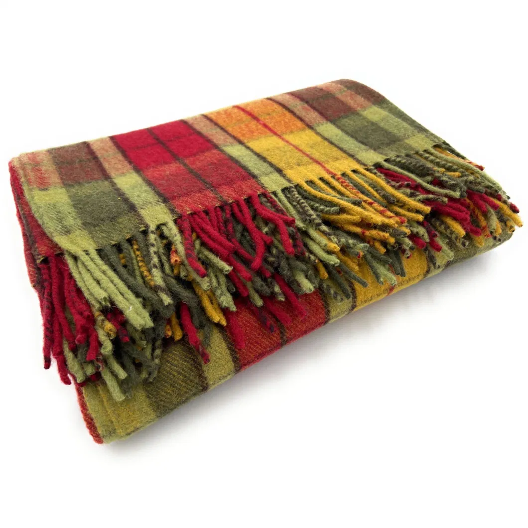 Pure Lamb&prime;s Wool Scotch Tartan Check Scarf Blanket