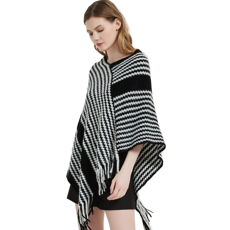 Custom Ladies Striped Pattern Winter Poncho Cape Shawl