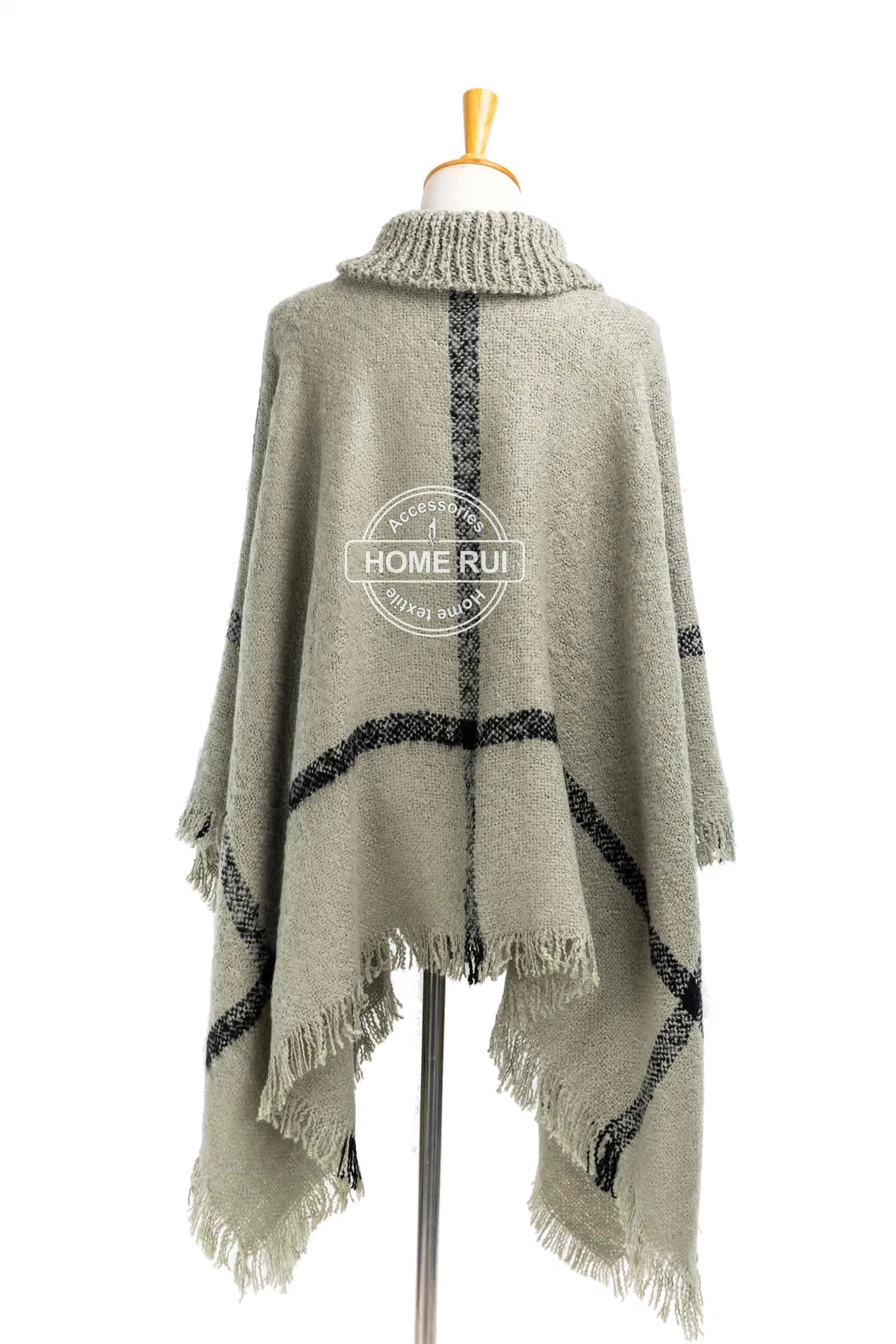 Outfit Fall Winter Lady Fashion Woven Plus Breathable Batwing Classic Mixed Block Tassel Wraps Nova Scottish Plaid Checks Sweater Cape High Neck Poncho Cloak