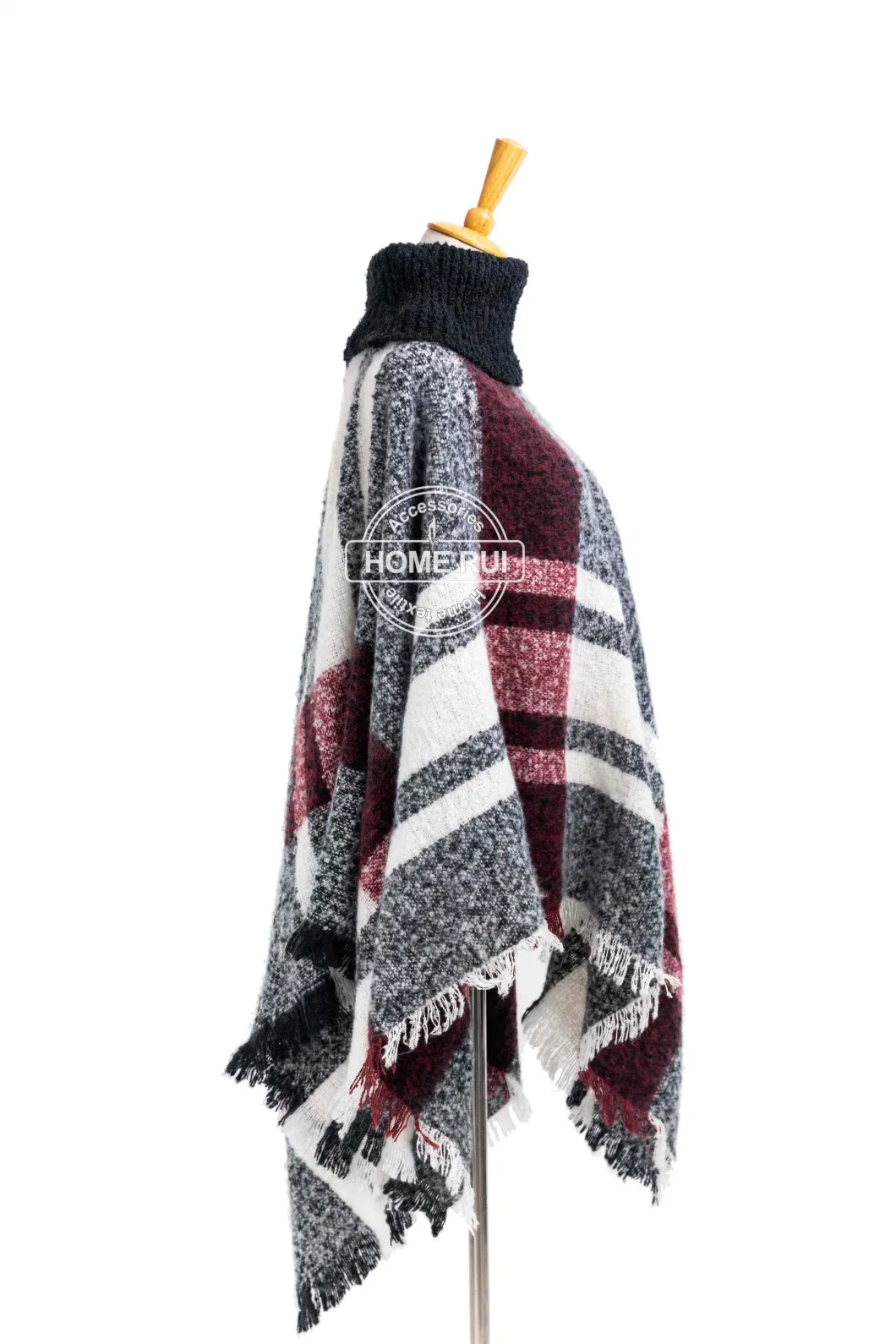 Supplier Outfit Fall Winter Fashion Woven Plus Breathable Batwing Classic Multi Block Tassel Cozy Wraps Nova Scottish Plaid Checks Sweater Cape High Neck Cloak