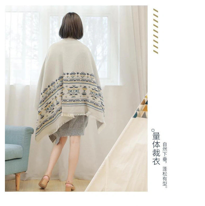 Customized Open Front Warm Shawls Fashion Women Winter Jacquard White Ponchos