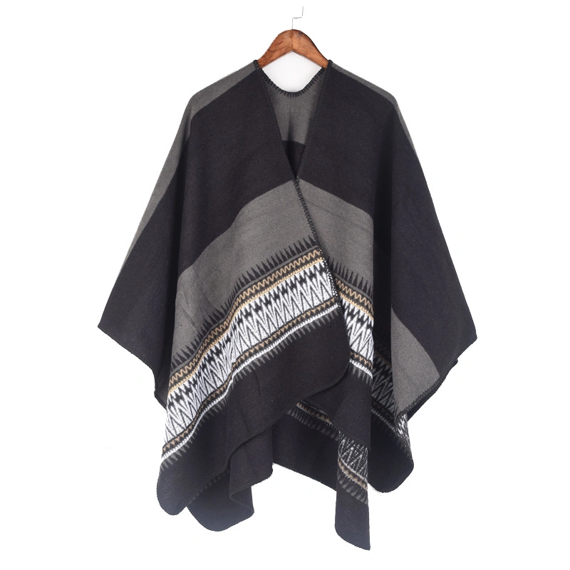 Fashion Warm Wrap Shawl Winter Striped Scarf Poncho Wave Women Cape