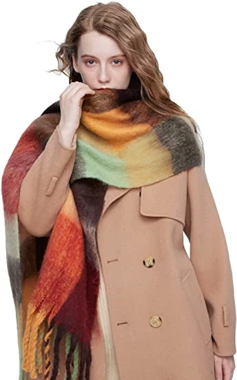 Winter Cashmere Coloured Checked Wrap Yellow Scarf