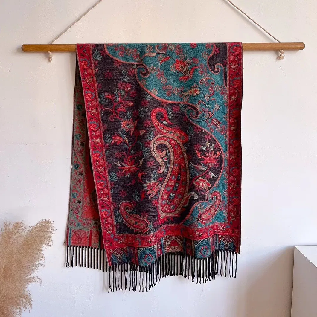 Paisley Pattern Tow Layered Woven Pashmina Shawl Scarf Wrap Stole