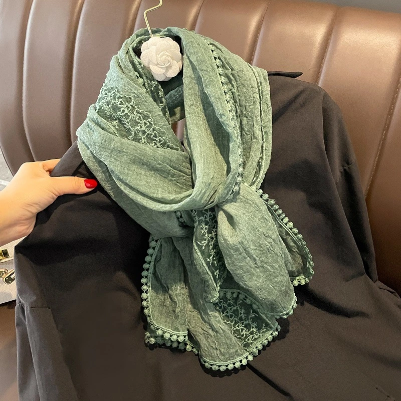 Wholesale Woman Travel Beach Lace Edge Shawl Lady Brand Wraps Head Scarf