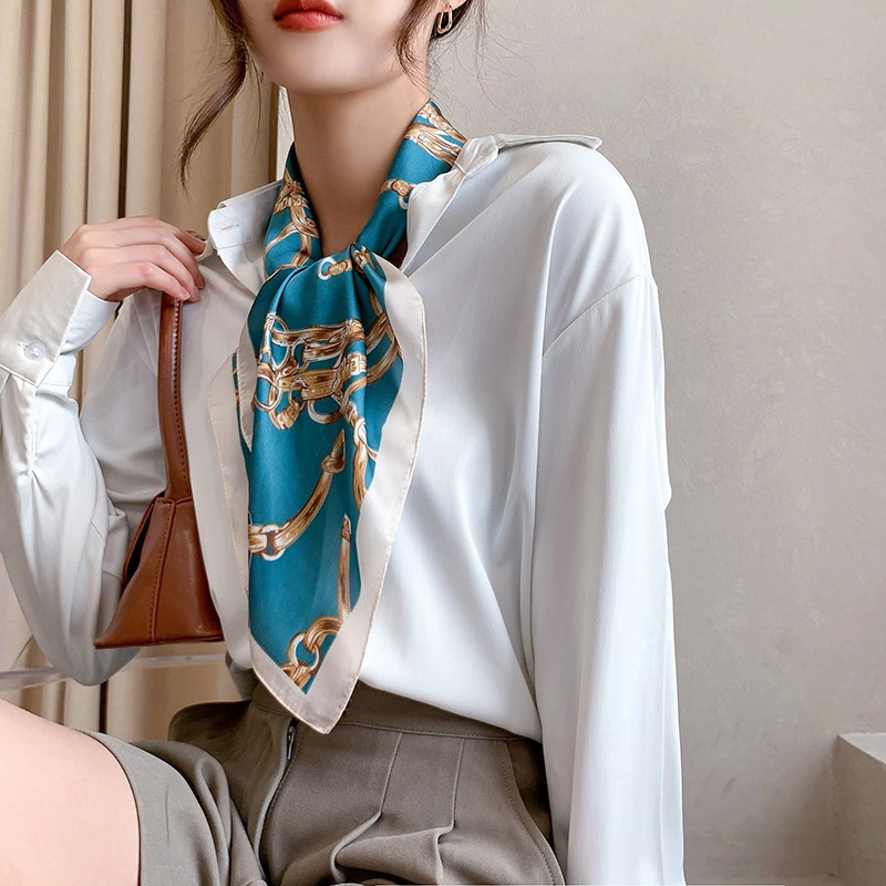 Women Vintage Fashion Spring Digital Printing Colorful Lady Square Silk Scarf