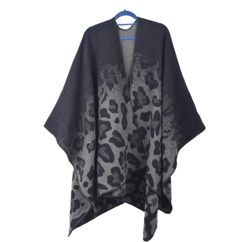 Luxury Leopard Print Jacquard Blanket Tassels Poncho Winter Warm Cape Wraps Shawls