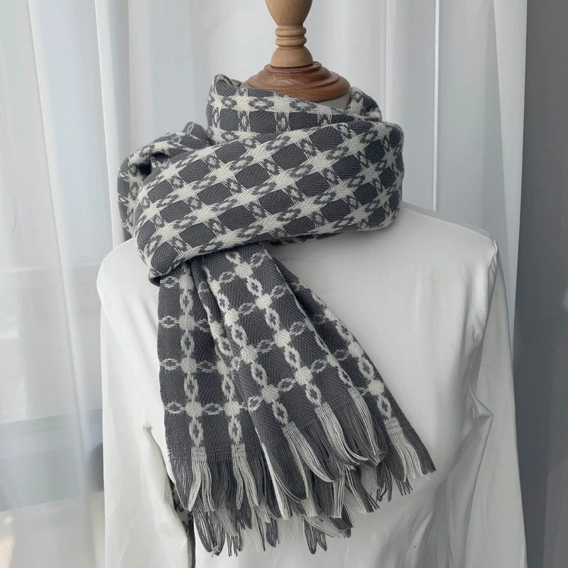 Classic Checked Long Plaid Long Scarf with Tassels for Women