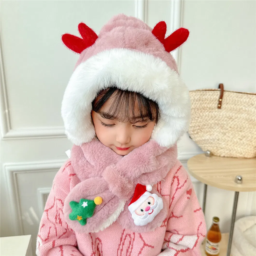 Lambswool Children Christmas New Cute Kids Unisex Fashion Colorful Scarf with Warm Cap