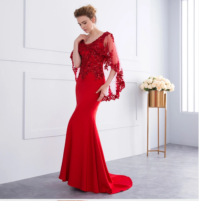 Shawl Mother Formal Gown Mermaid Lace Spandex Red Pink Evening Party Dresses E13171