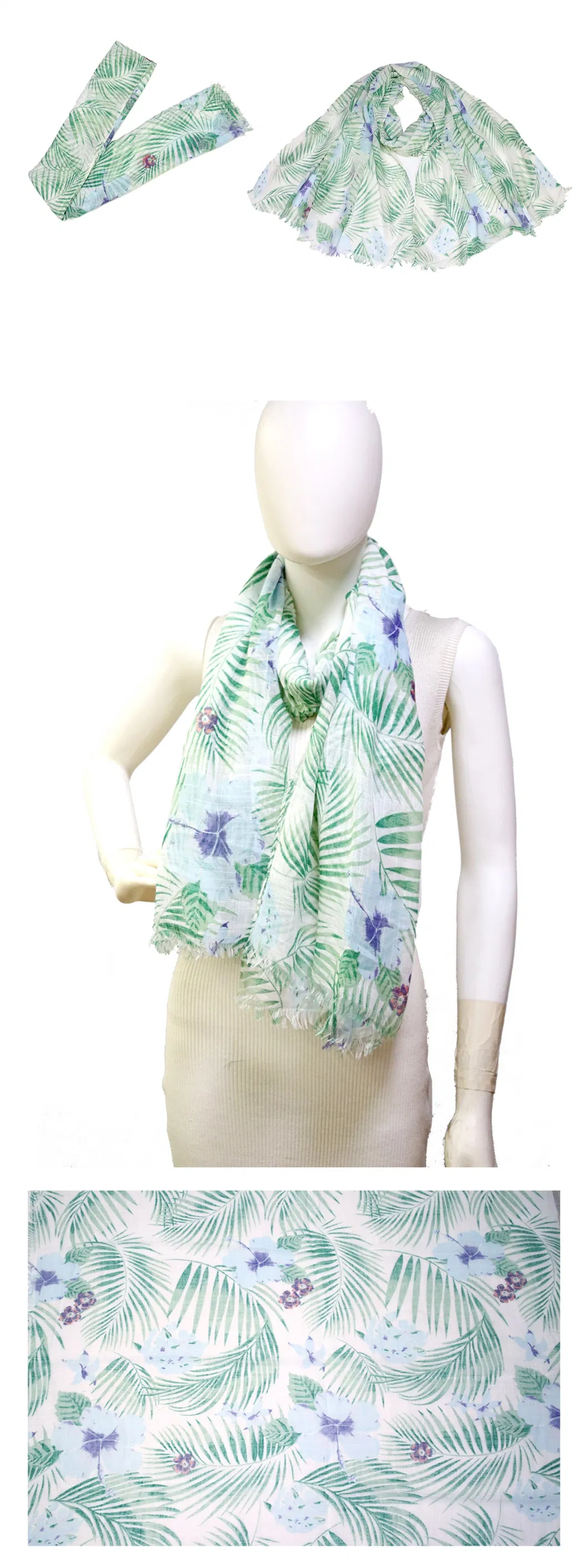 Ladies Tropical Long Green Scarves for Middle Age Women Autumn Spring Scarf Shawl 2022