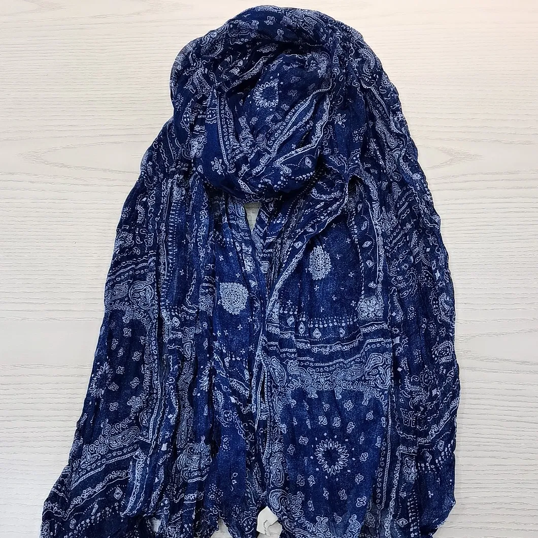 New Cotton Linen Crinkle Cashew Print Large Shawl Muslim Hijab Pleated Beach Scarf for Women