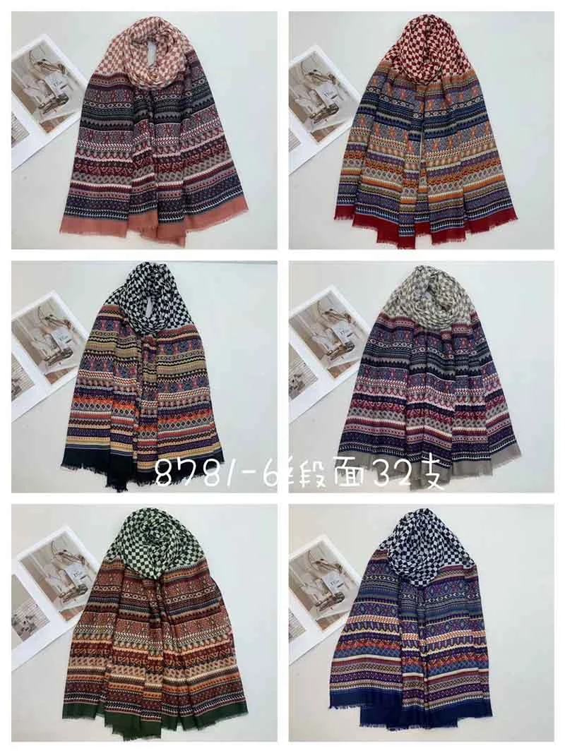 Printed Hijab Block Geometric Cotton Tassel Shawl