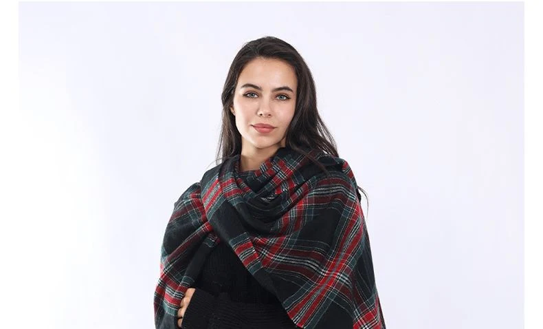 New European and American Plaid Autumn and Winter Outerwear Cape Shawl Imitation Cashmere Tassel Scarf for Women