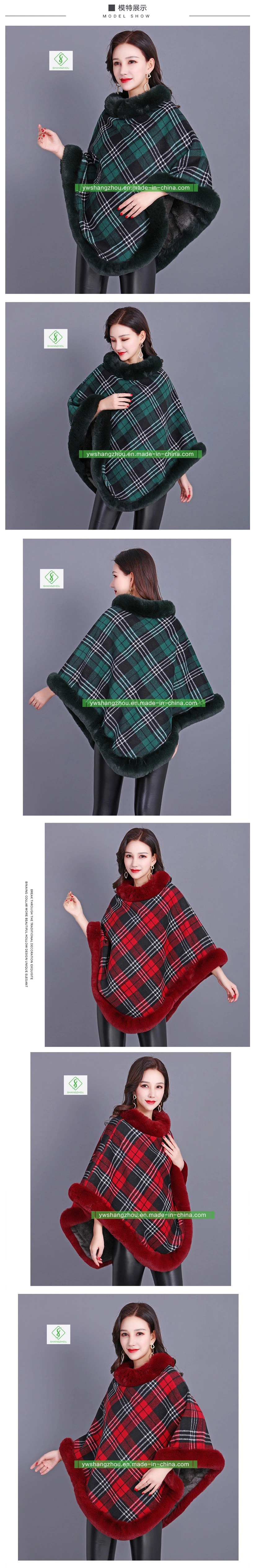 European Round Collar Plaid Women Sleeveless Cashmere Thickened Shawl Poncho