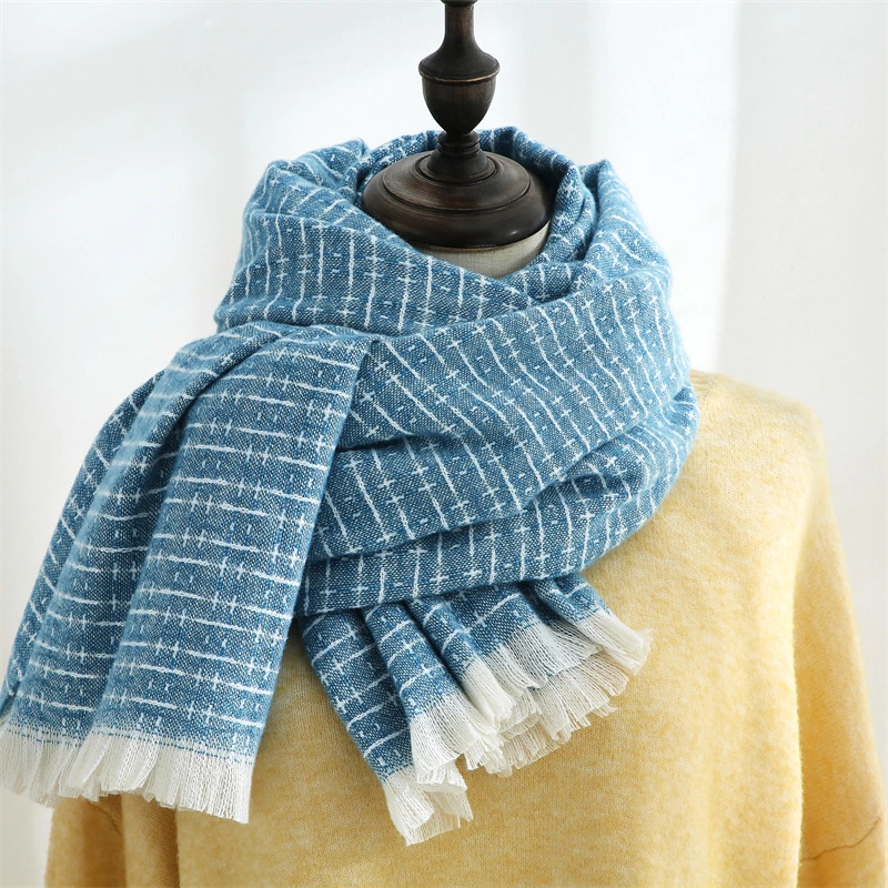 Fashion Winter Fresh and Sweet Cashmere New Style Light Striped Plaid Fringed Lady Scarf