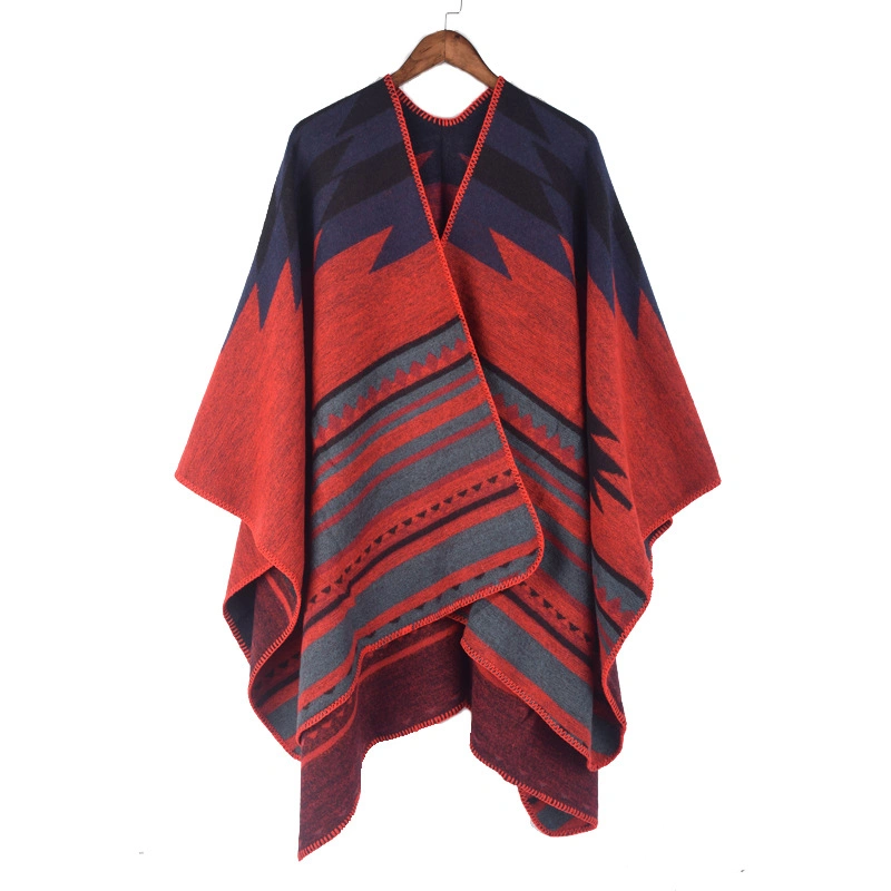 Fashion Ladies Double-Side Jacquard Blanket Scarf Warm Cape Cloak Coat Women Shawl