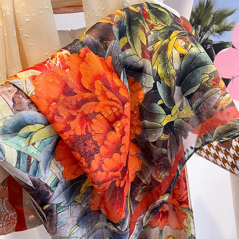 2023 Spring and Autumn New Printed Silk Scarf Women Travel Travel Sunscreen Long Towel Wholesale