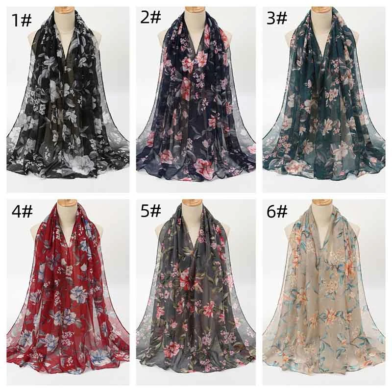 Bali Yarn Cotton Linen Warm Shawl and Wraps Women Large Size Printing Hijab Stole