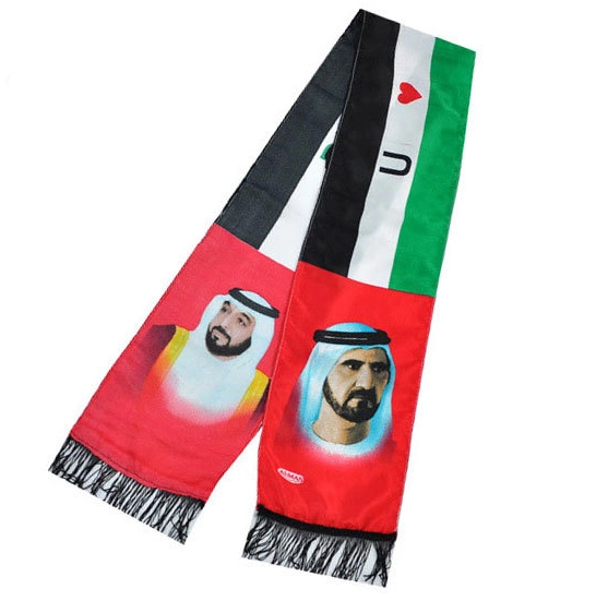 120GSM Knitted Polyester Satin Knitted Silk Long National Day UAE Scarf (J-NF19F10031)