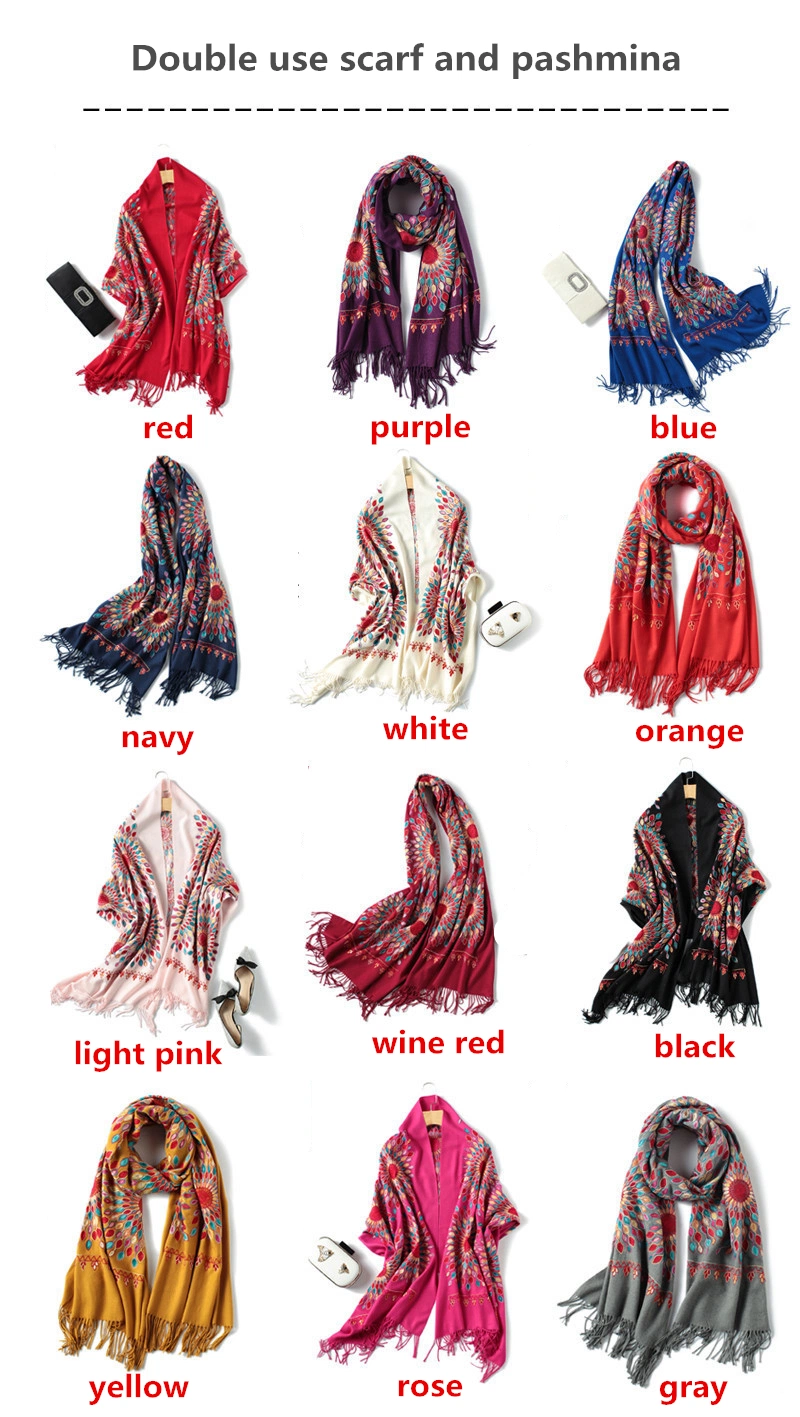 Embroidered Customized Wool Shawl Woven Pashmina Scarf