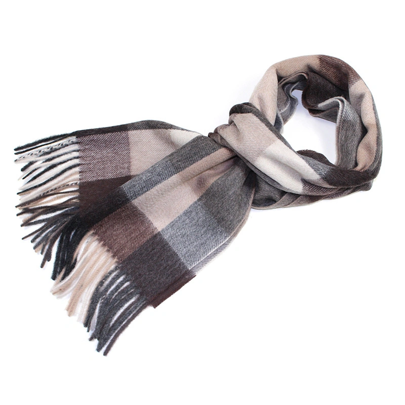 Slub Pure Wool Plaid Scarf Thick Autumn Winter Wool Scarf