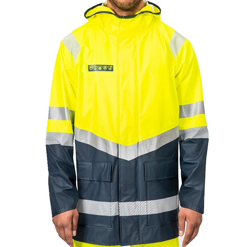European Style Men Waterproof Raincoat Hooded Reflective Rainwear Fr Rain Suit Supplier