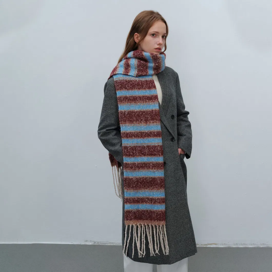 Faux Cashmere Multi-Color Striped Tassel Plaid Scarf Warm Versatile Neck Shawl Female Winter