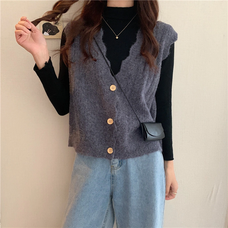 Hollow Knitted Vest Cardigan Women&prime;s Autumn and Winter New V-Neck Vest Sweater Shawl