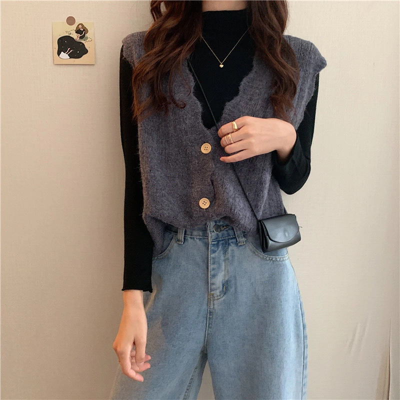 Hollow Knitted Vest Cardigan Women&prime;s Autumn and Winter New V-Neck Vest Sweater Shawl