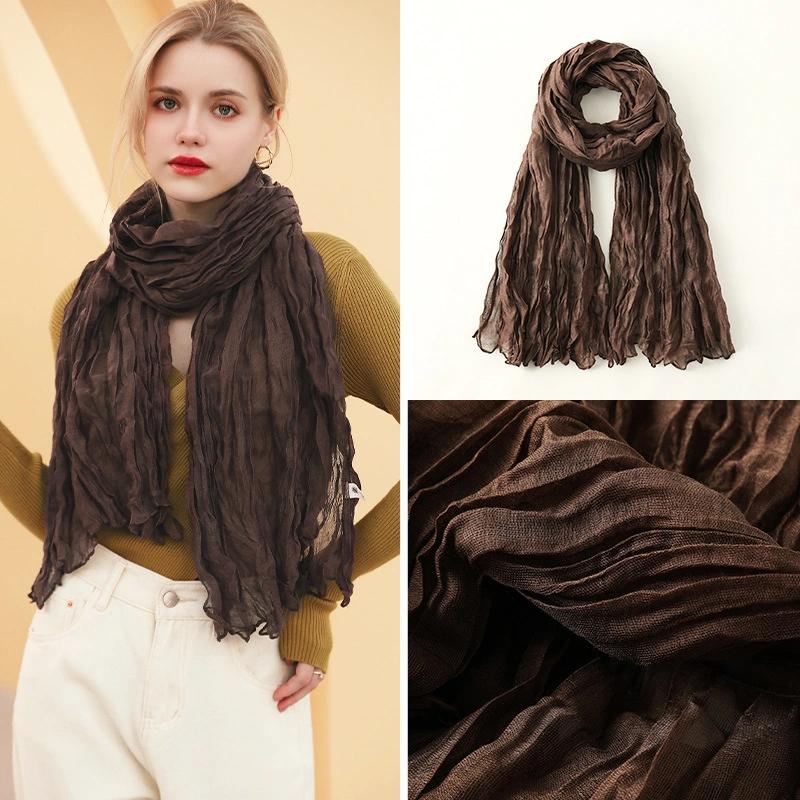 Solid Long Ruffled Cotton Yarn Silk Like Women Scarf